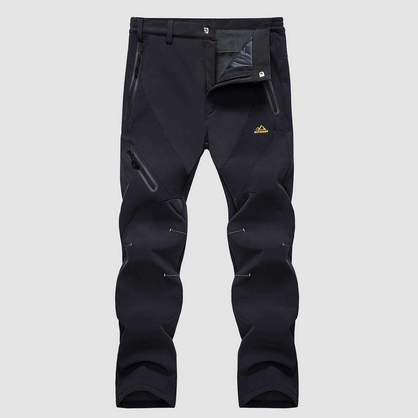 Men's Insulated Snow Pants Waterproof Fleece-Lined Black - VibreMode