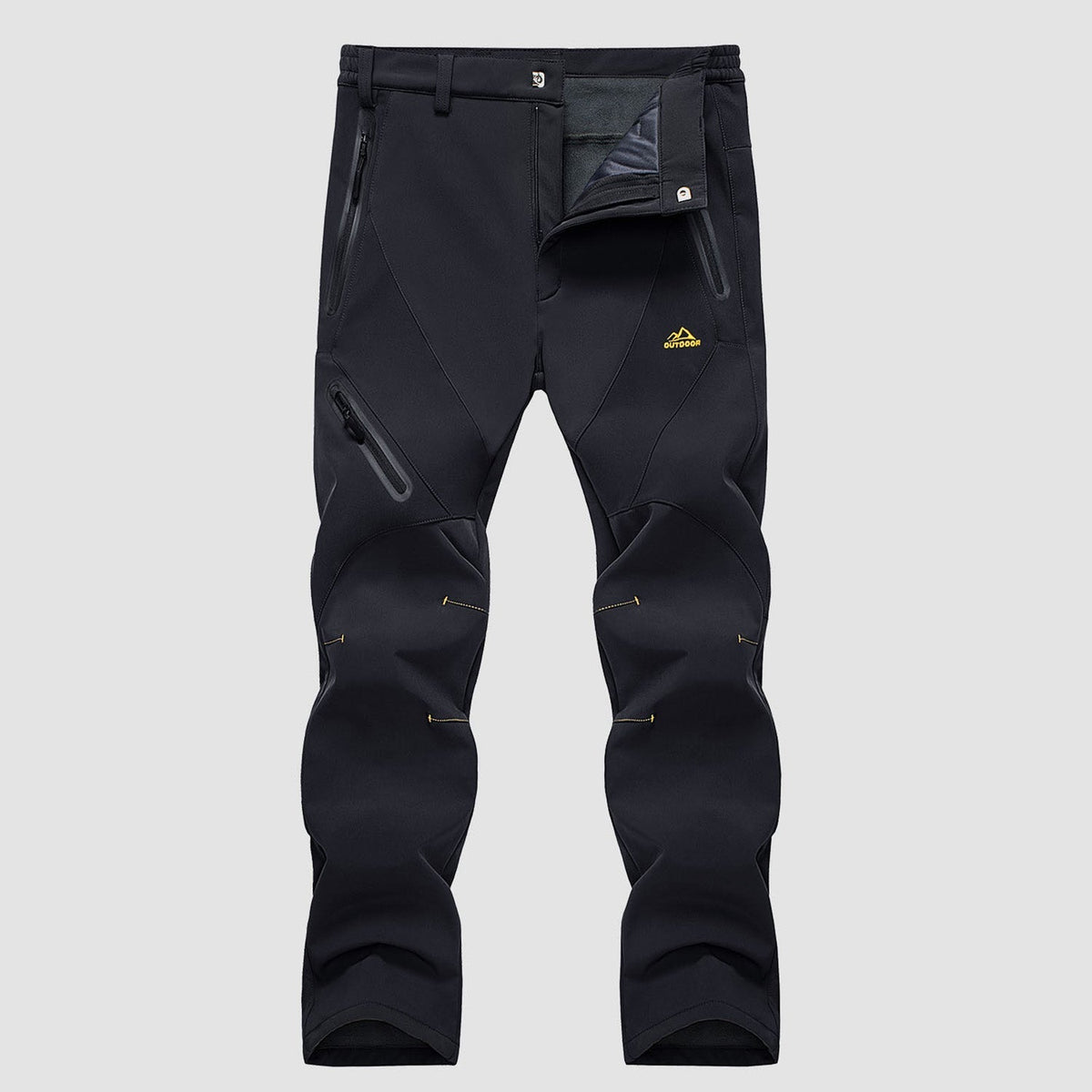 Men's Insulated Snow Pants Waterproof Fleece-Lined Black - VibreMode