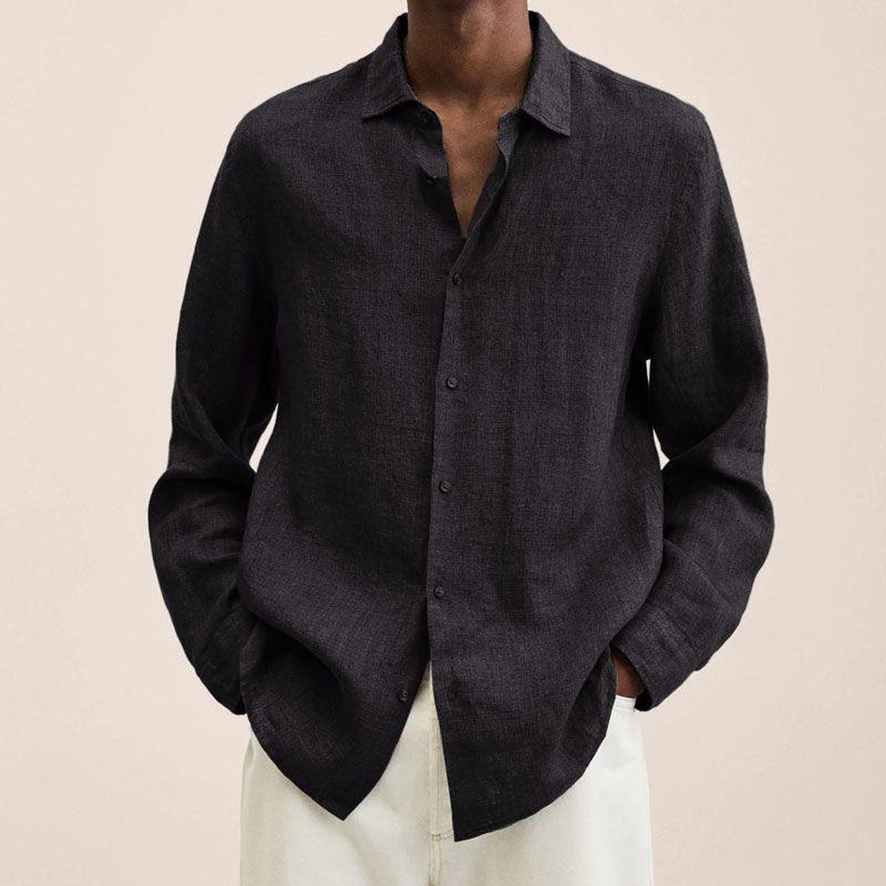 Men's Long Sleeve Button Front Shirt Cotton Point Collar - VibreMode