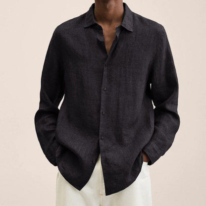 Men's Long Sleeve Button Front Shirt Cotton Point Collar - VibreMode