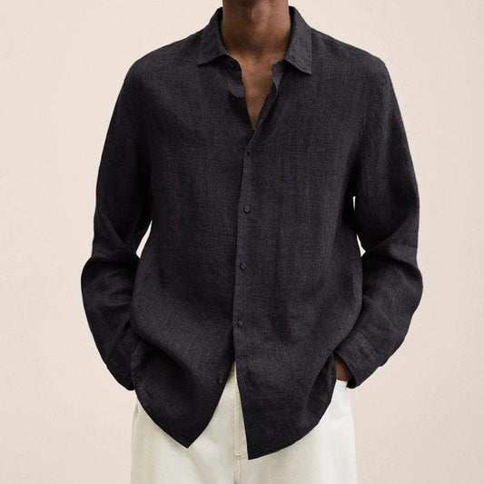 Men's Long Sleeve Button Front Shirt Cotton Point Collar - VibreMode