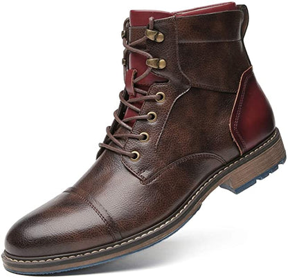 Men's Ankle Boots Lace-Up Cap Toe Brown Leather