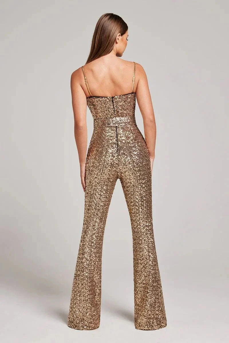 Shiny Sequin Jumpsuit with Fitted Waist Band