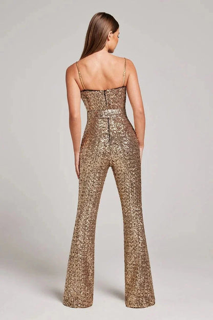 Shiny Sequin Jumpsuit with Fitted Waist Band