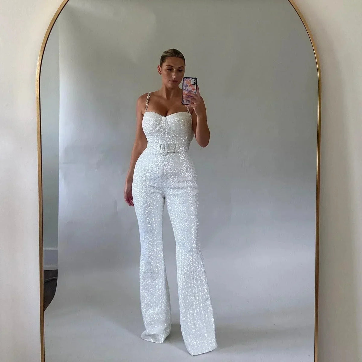 Shiny Sequin Jumpsuit with Fitted Waist Band