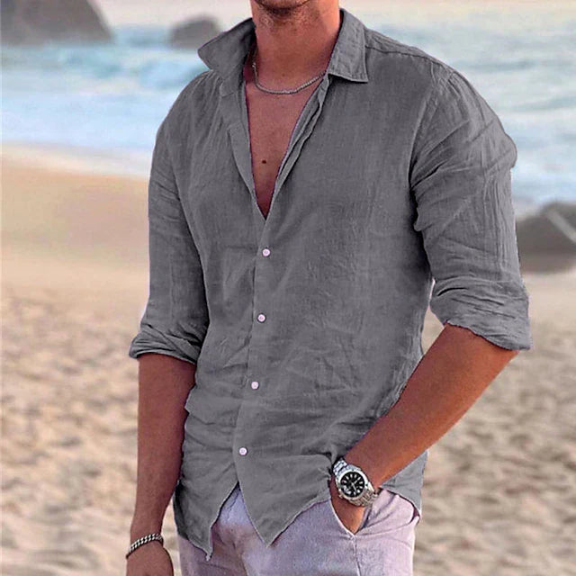Men's Linen Blend Shirt Lightweight Beige