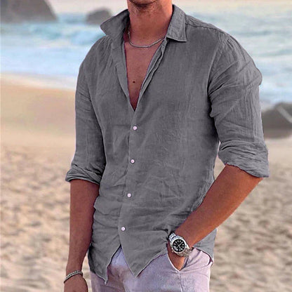 Men's Linen Blend Shirt Lightweight Beige