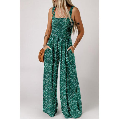 Image of Michaela | Women's Floral Smocked Wide Leg Jumpsuit
