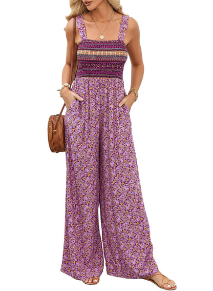 Image of Michaela | Women's Floral Smocked Wide Leg Jumpsuit