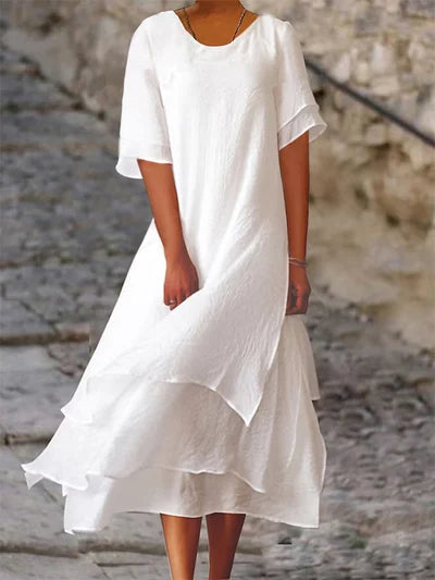 Women's A-Line Midi Dress Short Sleeve Cotton - VibreMode