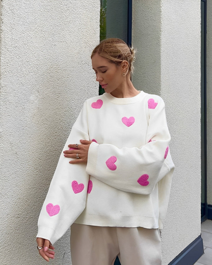 Image of Michele | Women's Oversized Heart Print Sweater