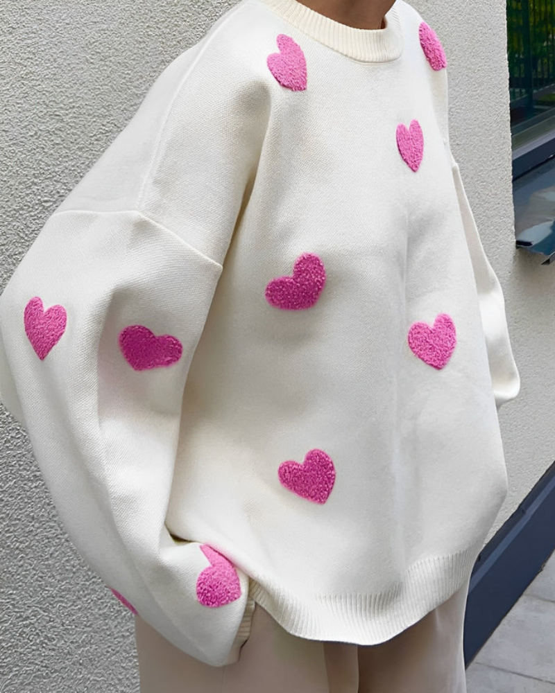 Image of Michele | Women's Oversized Heart Print Sweater