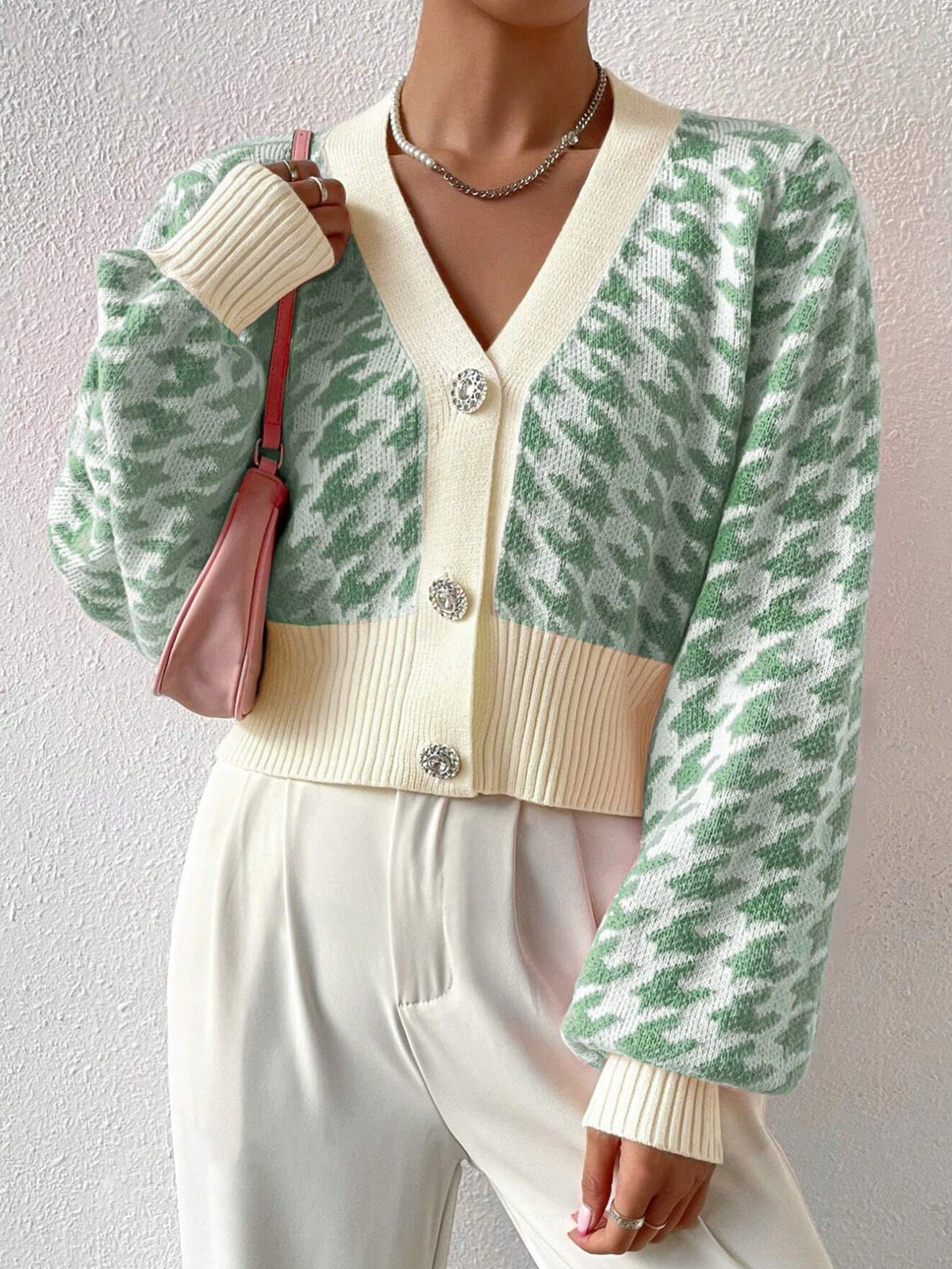 Image of Michelle | Women's Cropped Houndstooth Cardigan