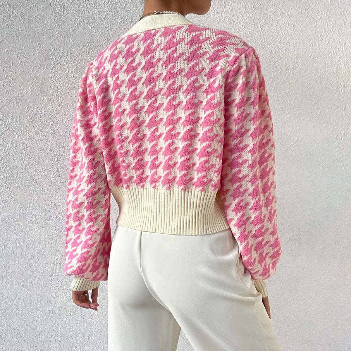 Image of Michelle | Women's Cropped Houndstooth Cardigan