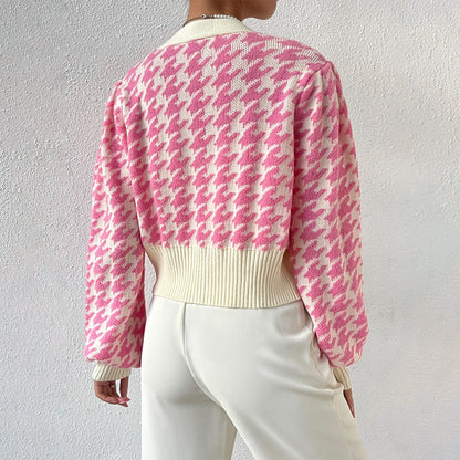 Image of Michelle | Women's Cropped Houndstooth Cardigan