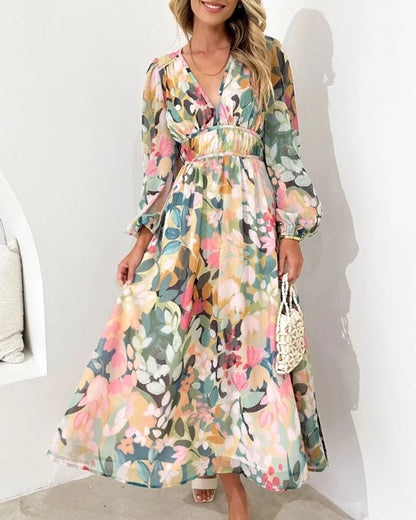 Beautiful Floral Long Sleeve Maxi Dress - VibreMode