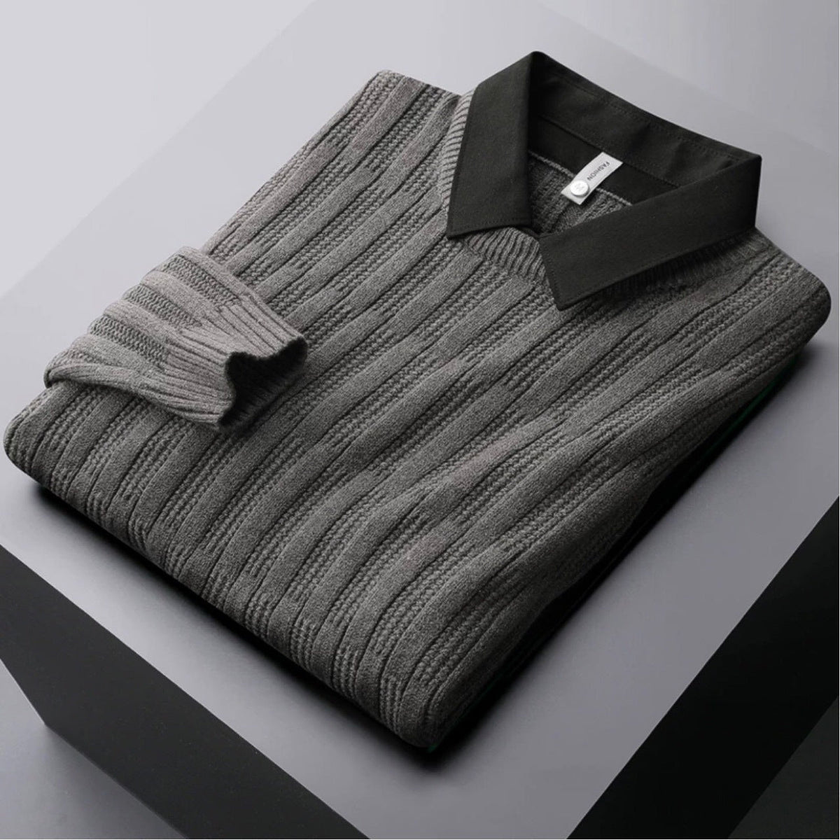 Men's Textured Collared Sweater - VibreMode
