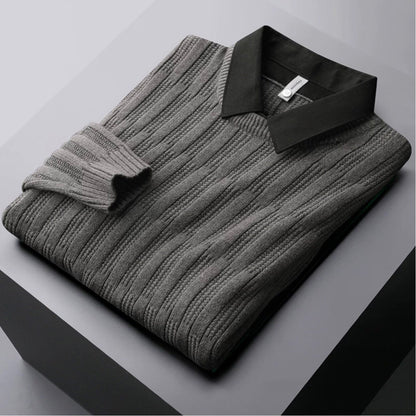 Men's Textured Collared Sweater - VibreMode