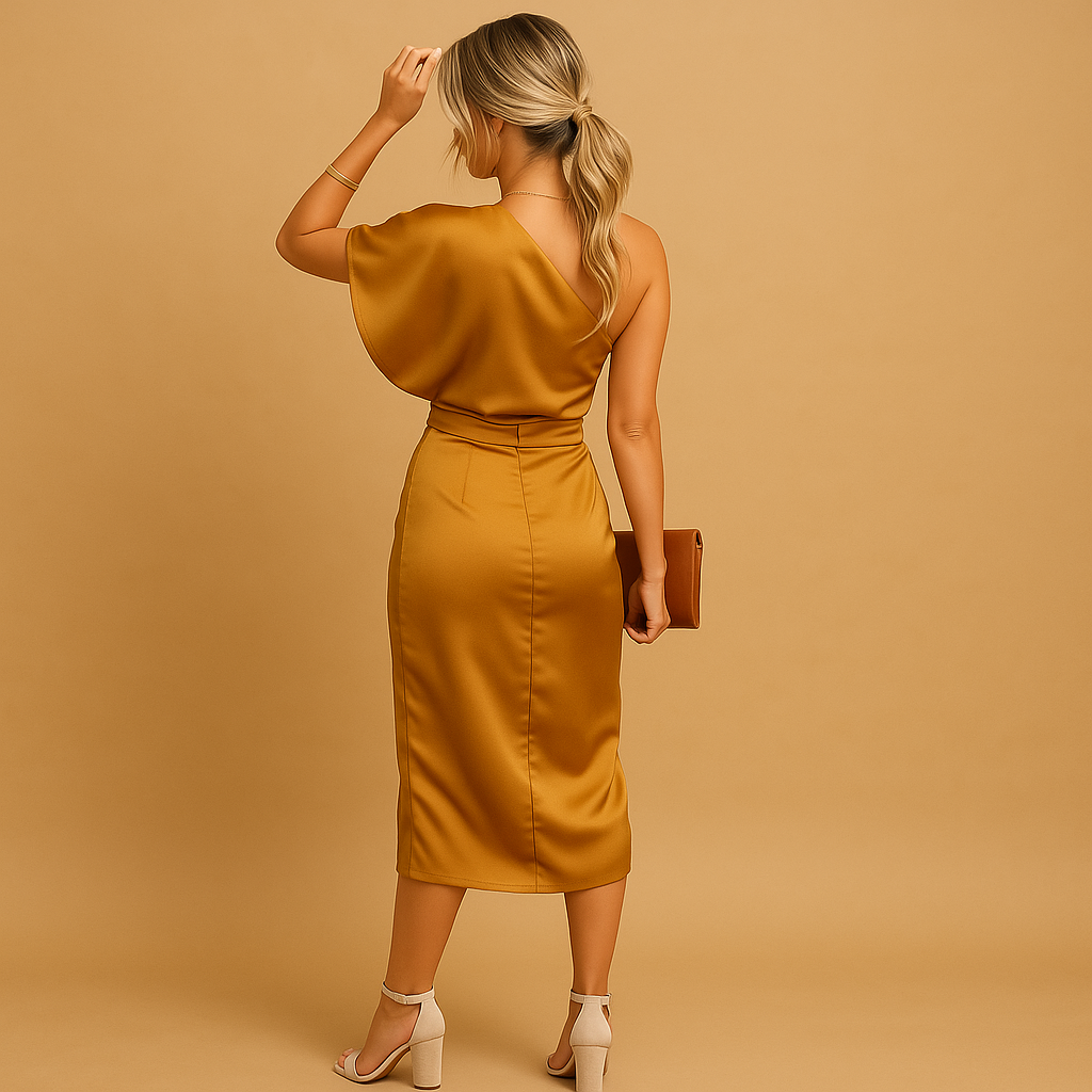 Minimalist elegant dress for women with a slim flattering fit, ideal for office wear, formal occasions, and evening events.
