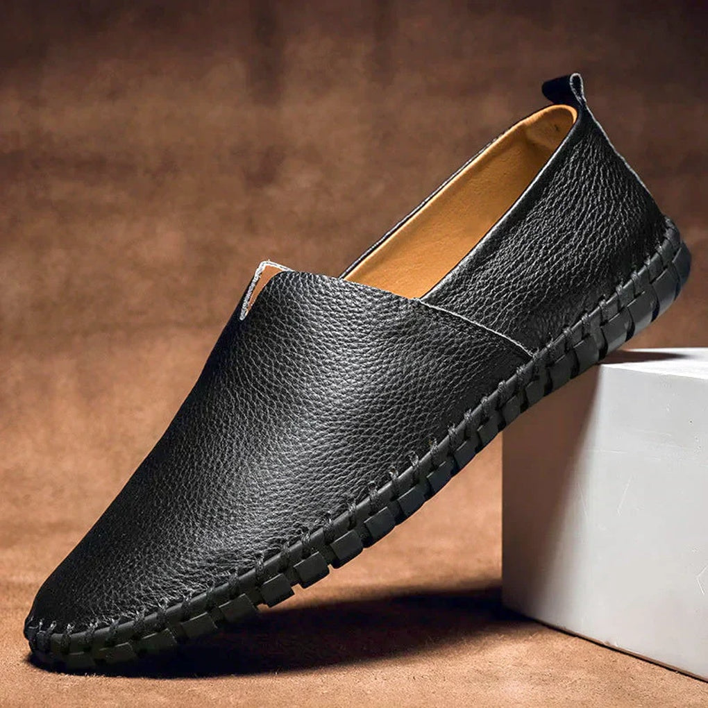 Men's Leather Slip On Loafers Matte Genuine Black