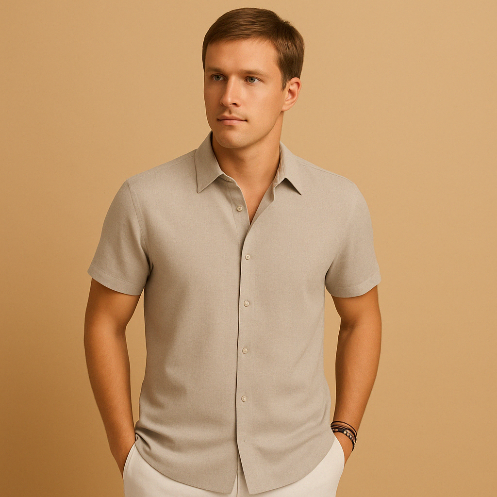 Modern casual button-up shirt for men with a slightly tailored comfortable fit and classic design, perfect for casual outfits, weekends, and smart casual occasions.