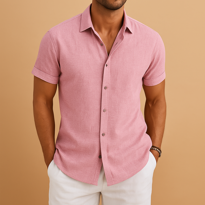 Modern casual button-up shirt for men with a slightly tailored comfortable fit and classic design, perfect for casual outfits, weekends, and smart casual occasions.