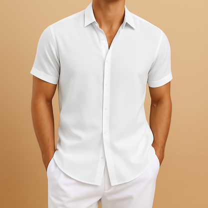 Modern casual button-up shirt for men with a slightly tailored comfortable fit and classic design, perfect for casual outfits, weekends, and smart casual occasions.