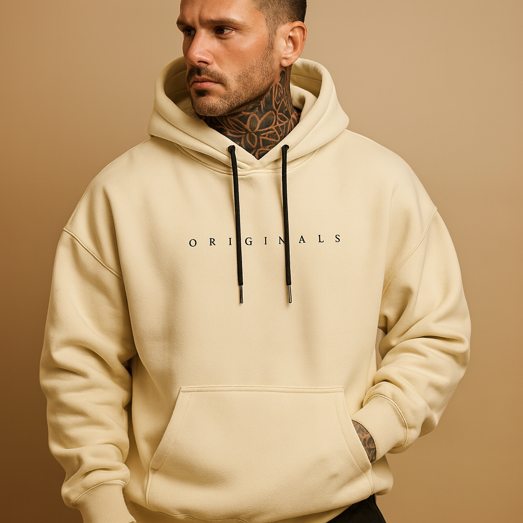 Men’s modern hooded sweatshirt in soft warm fabric, ideal for casual and sporty outfits during autumn and winter.