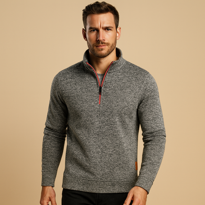 Men’s modern zip sweater with soft fabric and versatile design, suitable for casual and semi-formal outfits across multiple seasons.