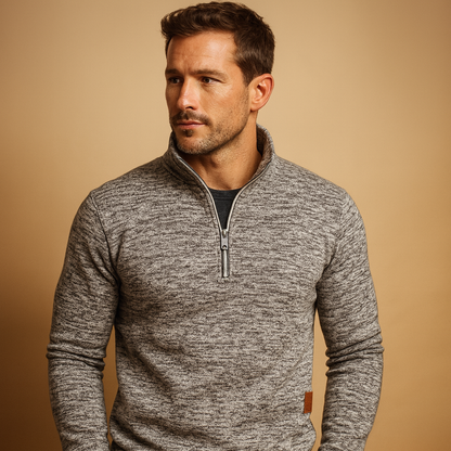 Men’s modern zip sweater with soft fabric and versatile design, suitable for casual and semi-formal outfits across multiple seasons.