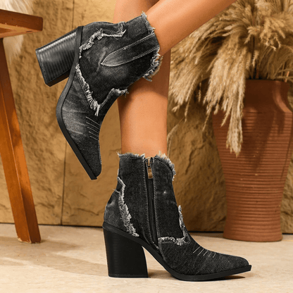 Blue Low Heel Ankle Boots