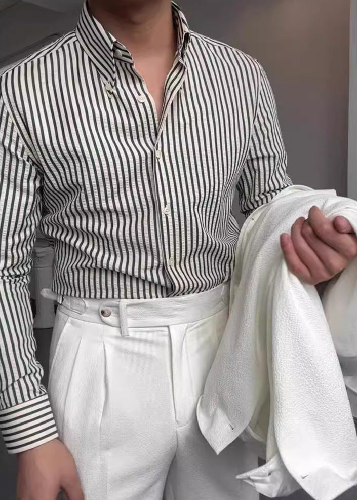Image of Morris | Men's Long Sleeve Striped Button-Up Shirt