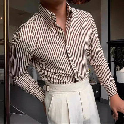 Image of Morris | Men's Long Sleeve Striped Button-Up Shirt