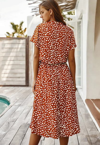 Women's Printed Midi Dress Short Sleeves