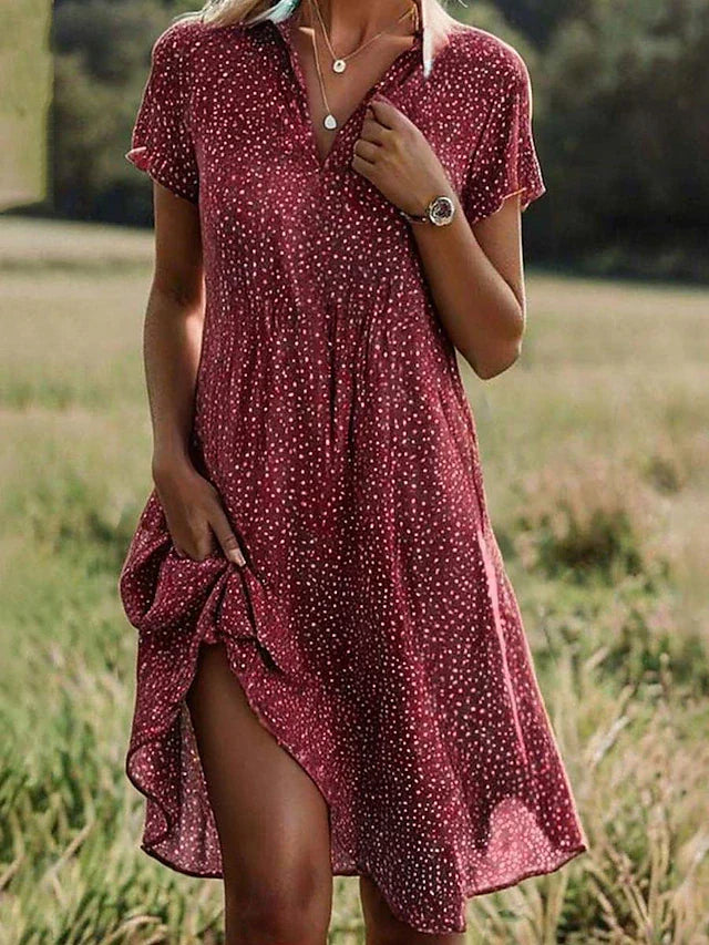 Women's Midi Shirt Dress Short-Sleeve Comfortable