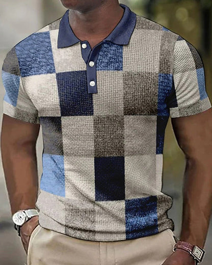 Men's Checkered Polo Shirt Modern Comfortable