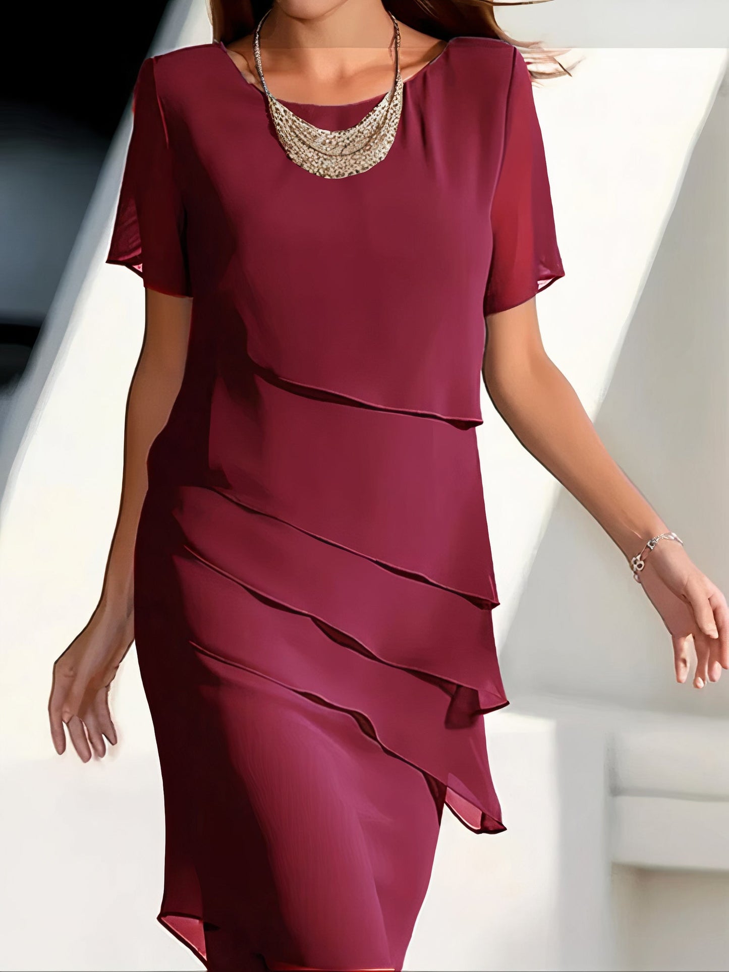 Layered Ruffled Chiffon Dress - VibreMode