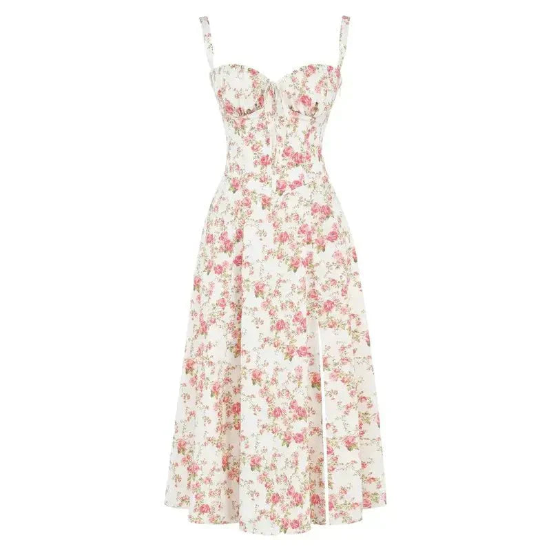 Women's Corset Midi Dress Elegant Floral
