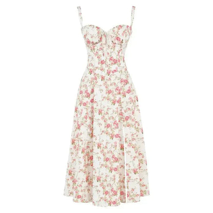 Women's Corset Midi Dress Elegant Floral