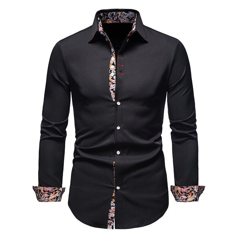Classic Men's White Dress Shirt with Patterned Cuffs