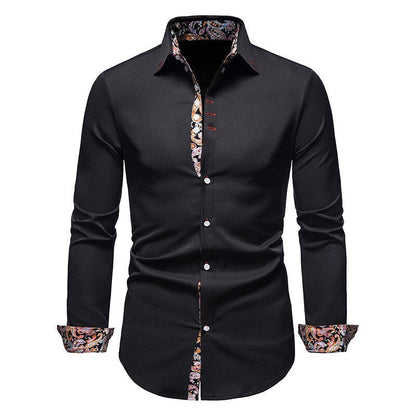 Classic Men's White Dress Shirt with Patterned Cuffs