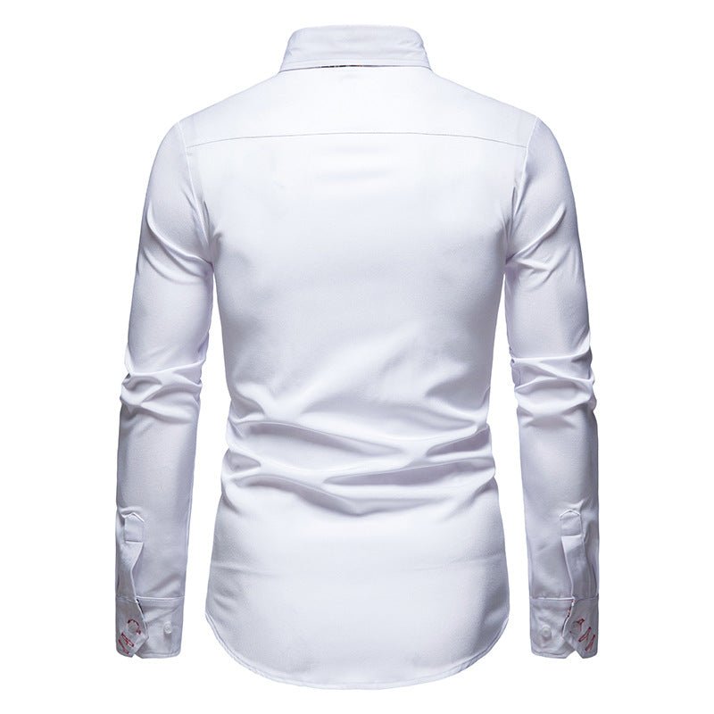 Classic Men's White Dress Shirt with Patterned Cuffs