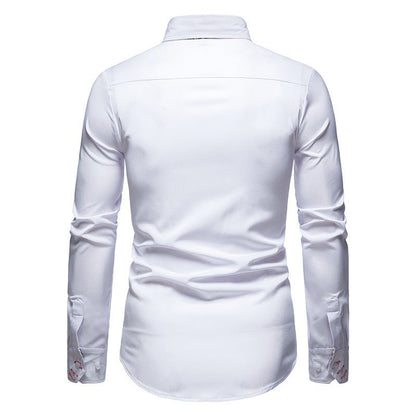 Classic Men's White Dress Shirt with Patterned Cuffs