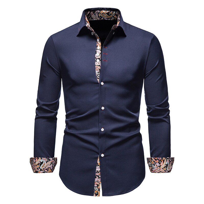 Classic Men's White Dress Shirt with Patterned Cuffs
