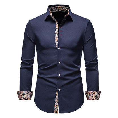 Classic Men's White Dress Shirt with Patterned Cuffs