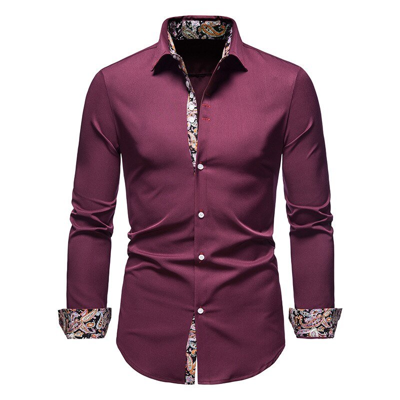 Classic Men's White Dress Shirt with Patterned Cuffs