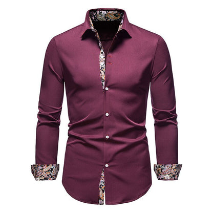 Classic Men's White Dress Shirt with Patterned Cuffs