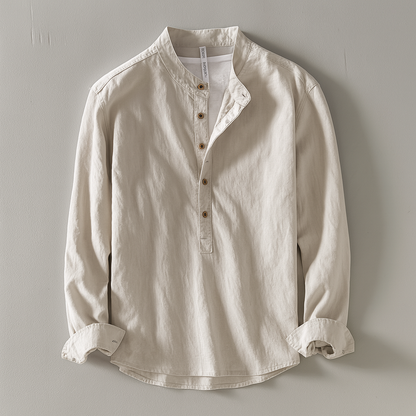 Mens Long Sleeve Casual Shirt Band Collar - VibreMode
