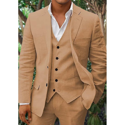 Men's Linen Blazer Set Trousers Waistcoat