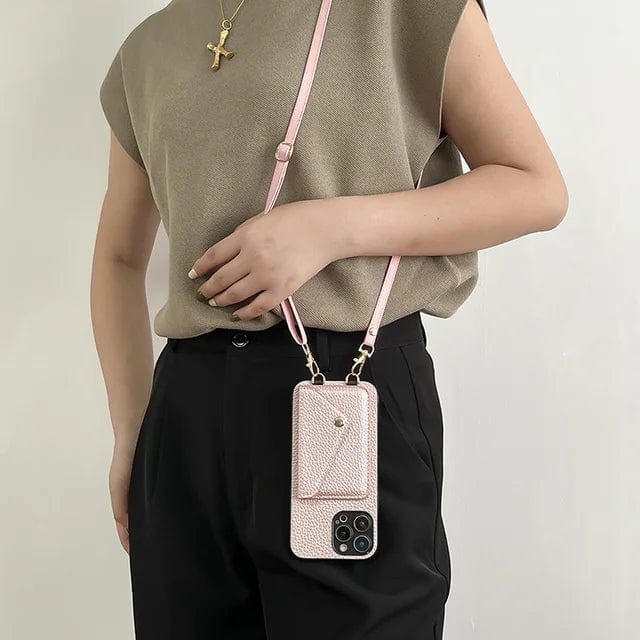 Leather Crossbody Phone Case With Lanyard And Card Holder